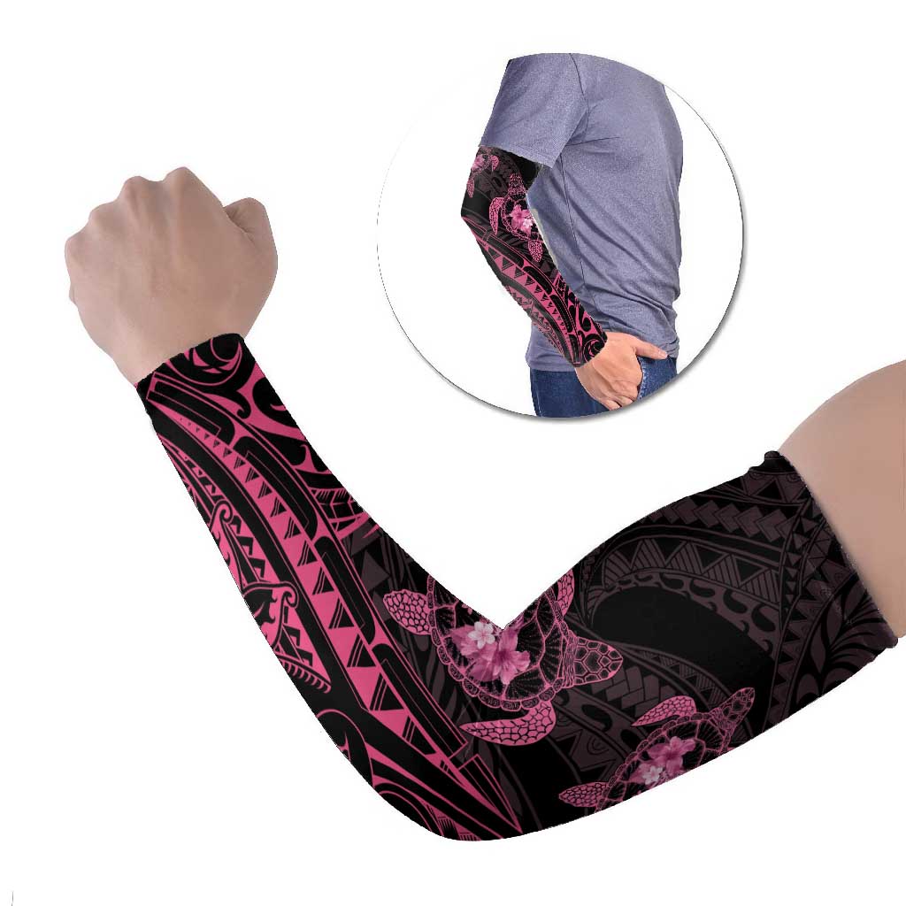 Pink Black Polynesia Floral Sea Turtle Arm Sleeves LT14 Set of 2 Black - Polynesian Pride