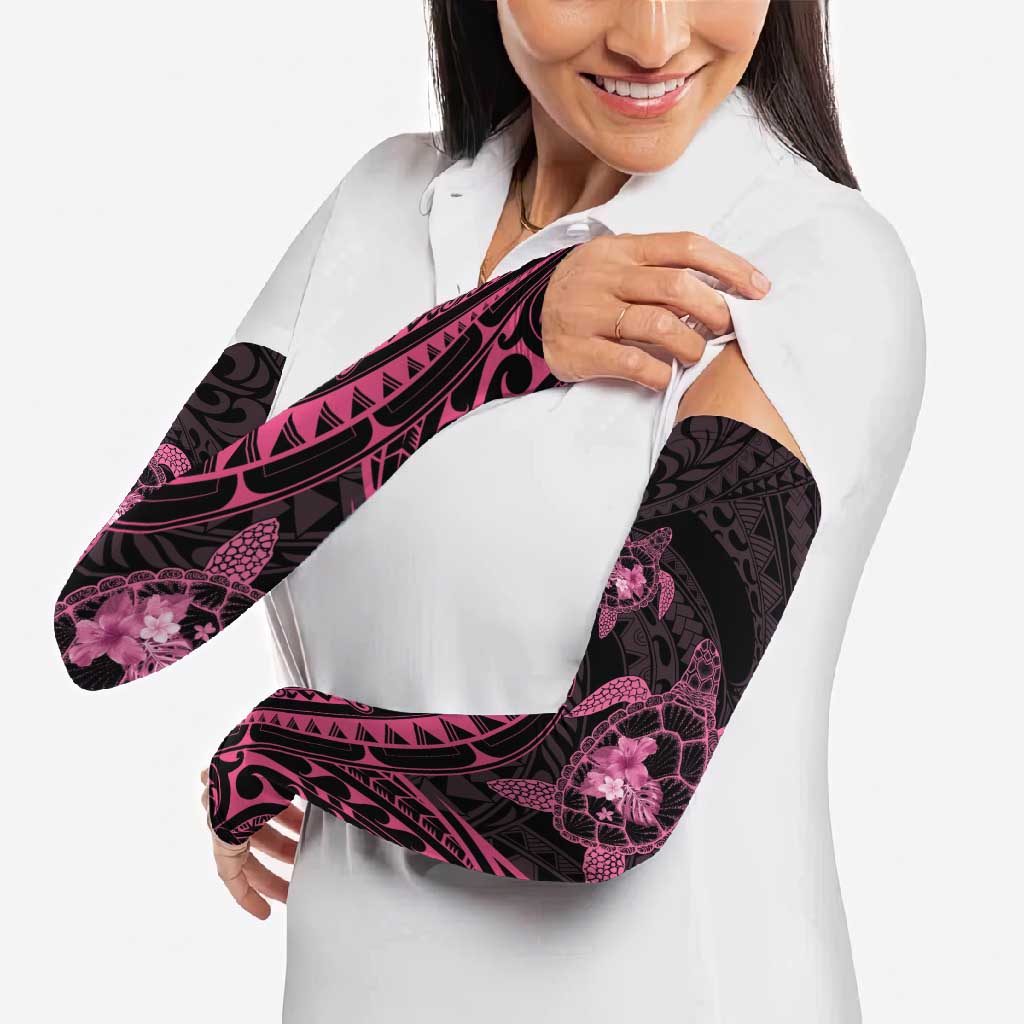 Pink Black Polynesia Floral Sea Turtle Arm Sleeves LT14 - Polynesian Pride
