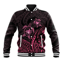 Pink Black Polynesia Floral Sea Turtle Baseball Jacket LT14 Unisex Black - Polynesian Pride