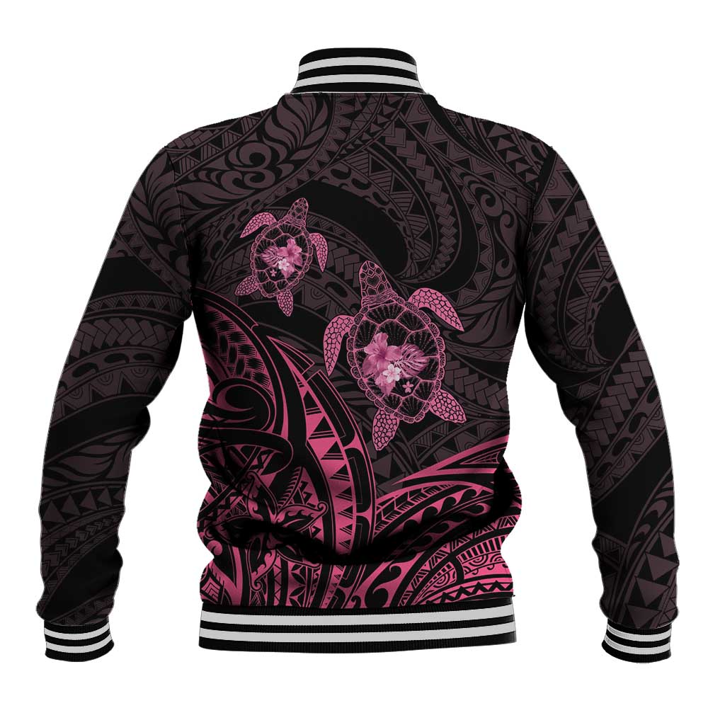 Pink Black Polynesia Floral Sea Turtle Baseball Jacket LT14 - Polynesian Pride