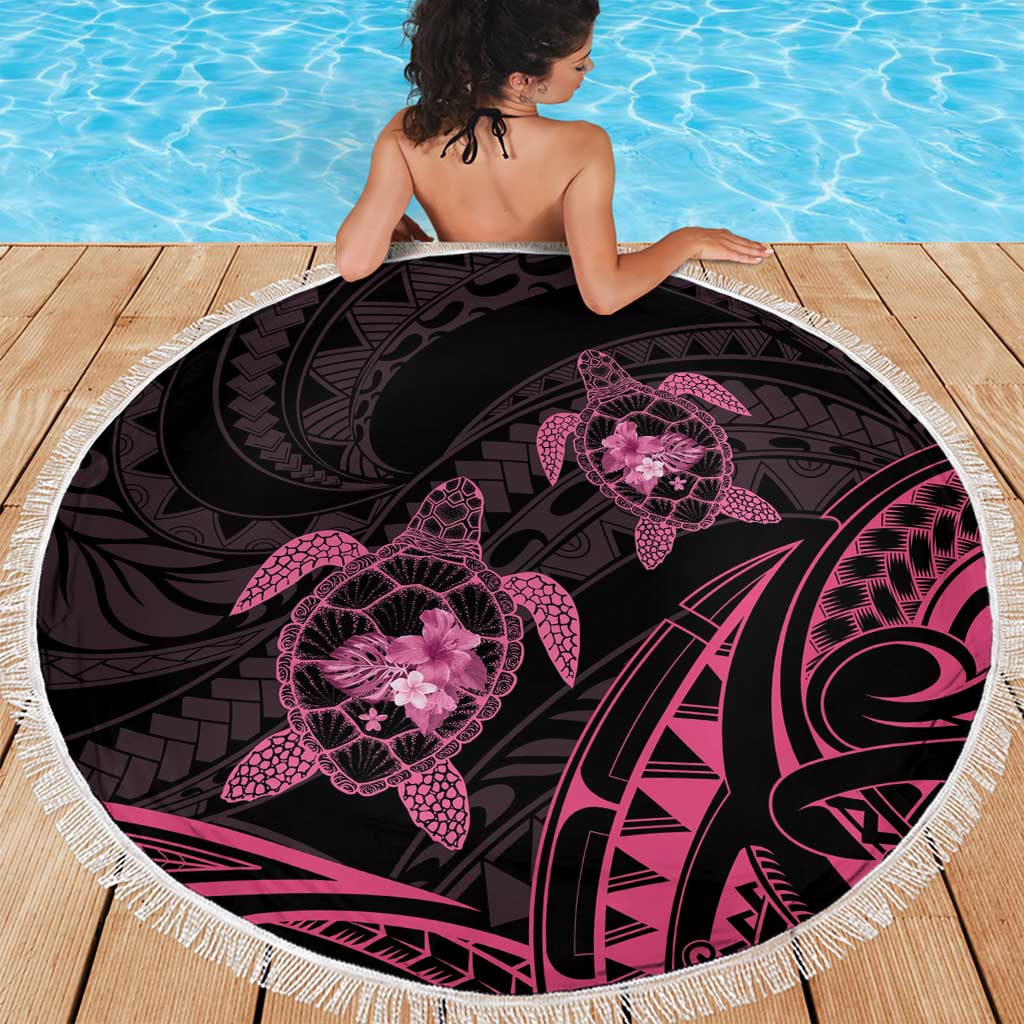 Pink Black Polynesia Floral Sea Turtle Beach Blanket LT14 - Polynesian Pride
