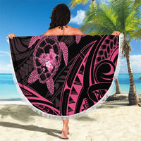 Pink Black Polynesia Floral Sea Turtle Beach Blanket LT14 - Polynesian Pride