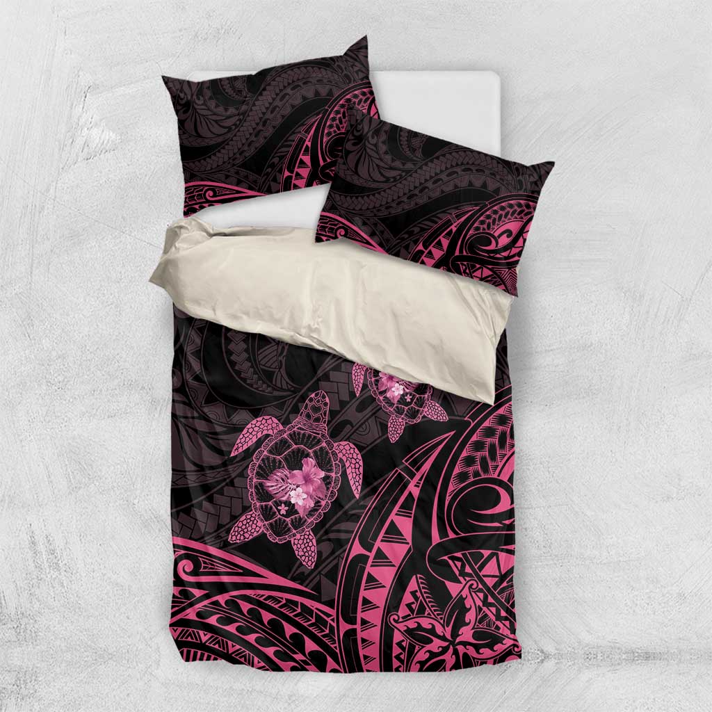 Pink Black Polynesia Floral Sea Turtle Bedding Set LT14 US Twin 172cm x 218cm Black - Polynesian Pride