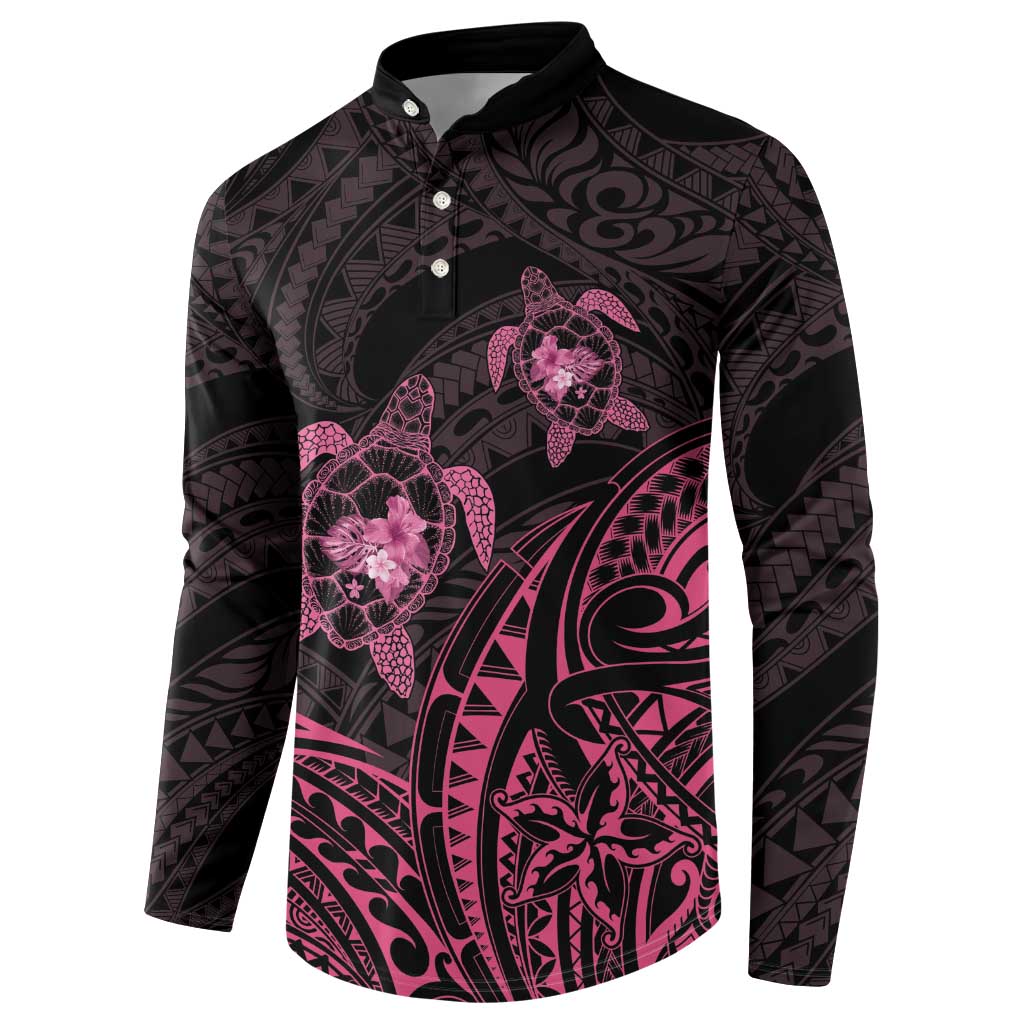 Pink Black Polynesia Floral Sea Turtle Button Sweatshirt LT14 - Polynesian Pride