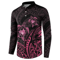 Pink Black Polynesia Floral Sea Turtle Button Sweatshirt LT14 - Polynesian Pride
