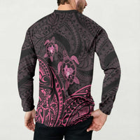 Pink Black Polynesia Floral Sea Turtle Button Sweatshirt LT14 - Polynesian Pride