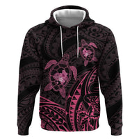 Pink Black Polynesia Floral Sea Turtle Hoodie - Polynesian Tribal Pattern LT14 Pullover Hoodie Black - Polynesian Pride