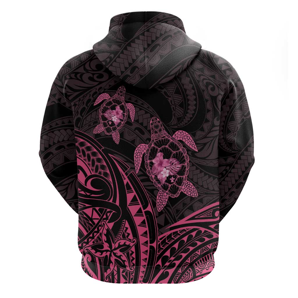 Pink Black Polynesia Floral Sea Turtle Hoodie - Polynesian Tribal Pattern LT14 - Polynesian Pride