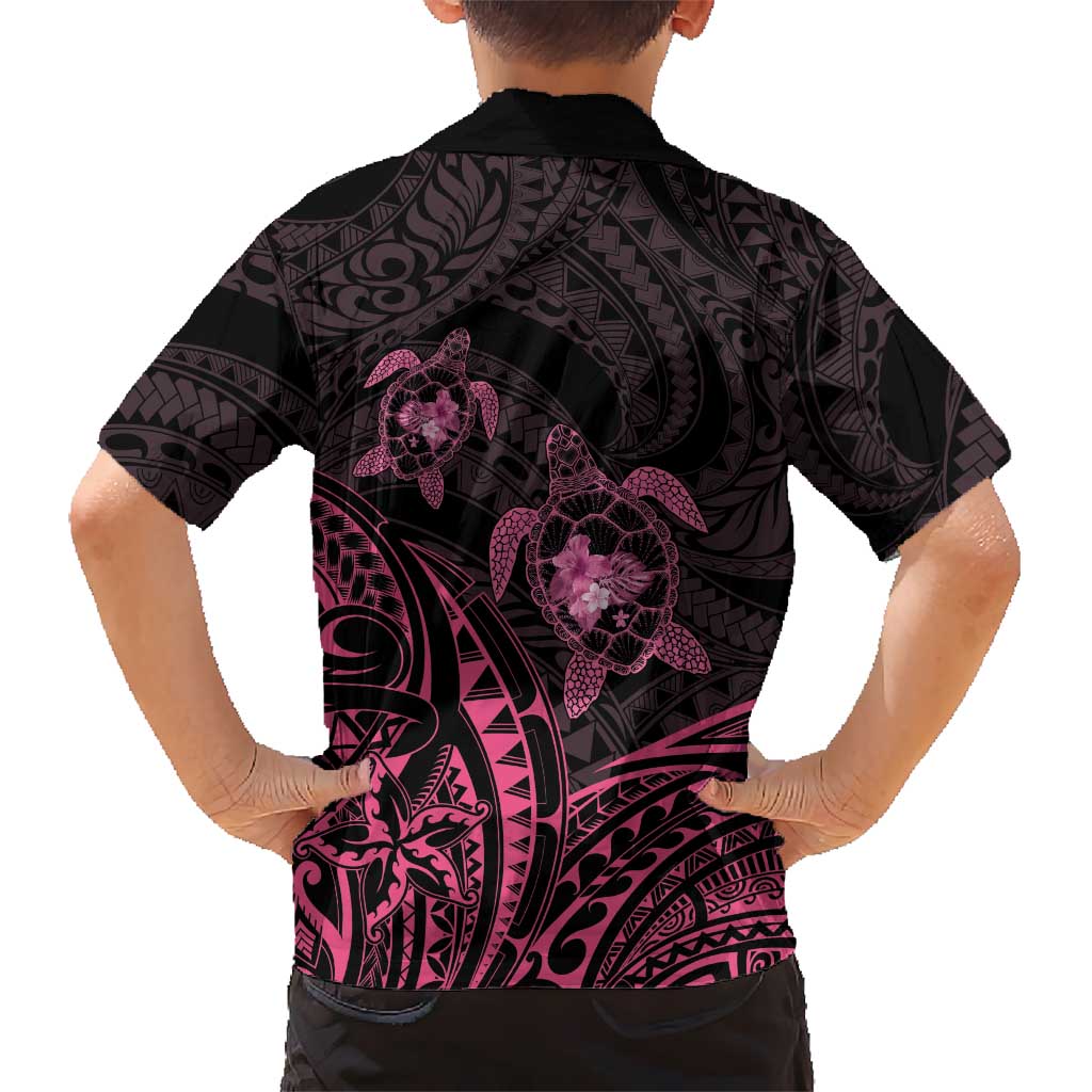 Pink Black Polynesia Floral Sea Turtle Kid Hawaiian Shirt LT14 - Polynesian Pride