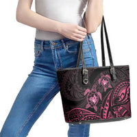 Pink Black Polynesia Floral Sea Turtle Leather Tote Bag LT14 - Polynesian Pride