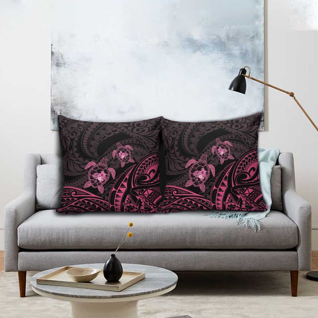 Pink Black Polynesia Floral Sea Turtle Pillow Cover LT14 - Polynesian Pride