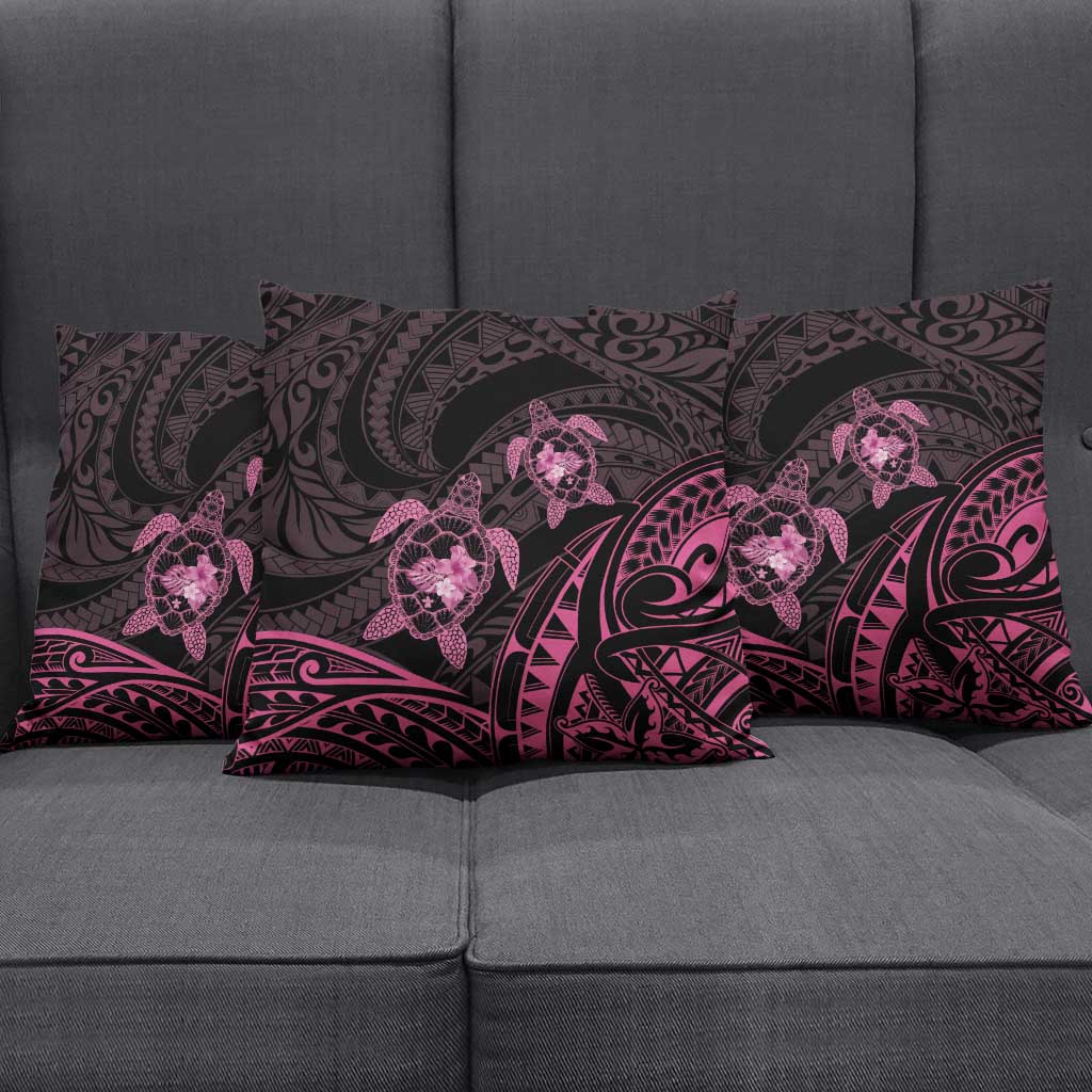 Pink Black Polynesia Floral Sea Turtle Pillow Cover LT14 - Polynesian Pride