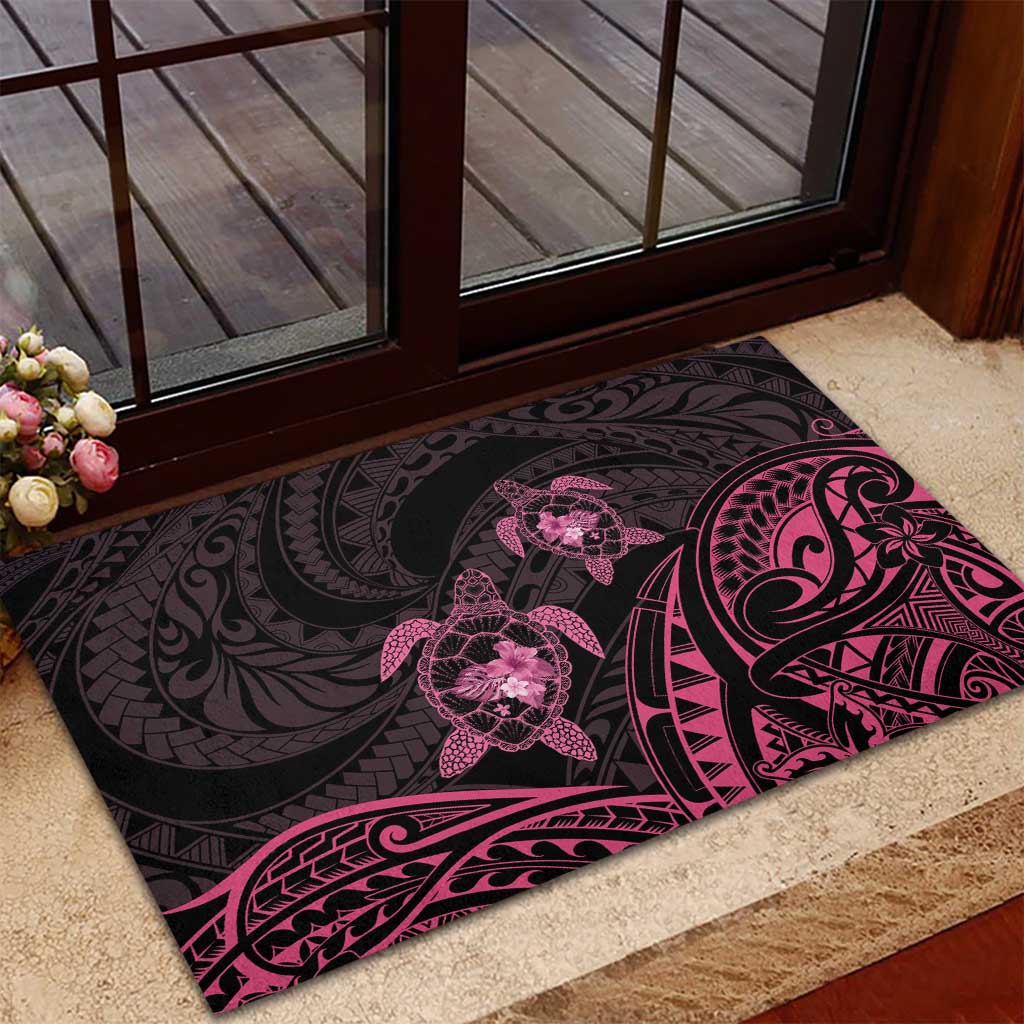 Pink Black Polynesia Floral Sea Turtle Rubber Doormat LT14 - Polynesian Pride
