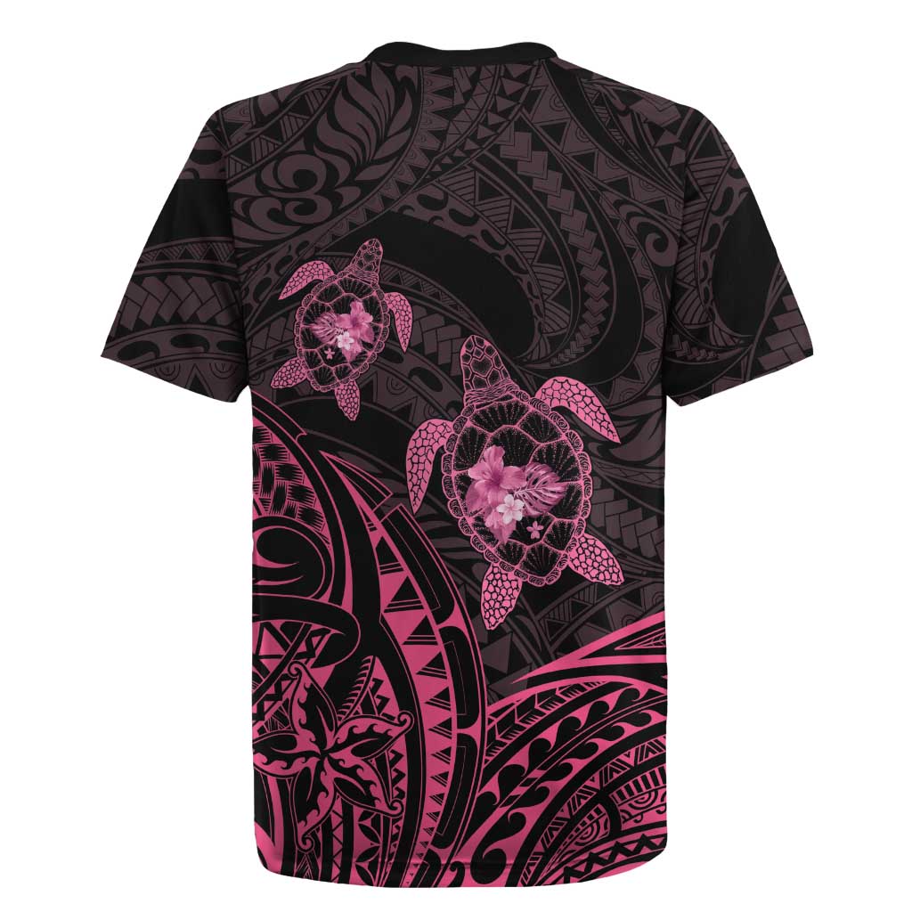 Pink Black Polynesia Floral Sea Turtle Rugby Jersey LT14 - Polynesian Pride