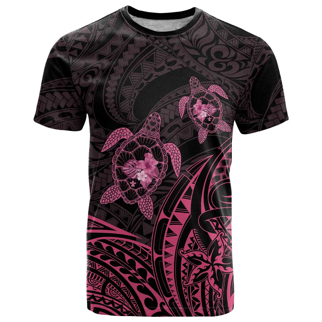 Pink Black Polynesia Floral Sea Turtle T Shirt LT14 Black - Polynesian Pride