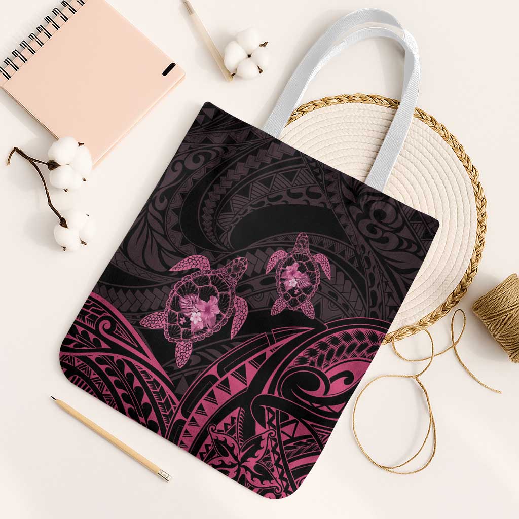 Pink Black Polynesia Floral Sea Turtle Tote Bag LT14 White Strap One Size Black - Polynesian Pride