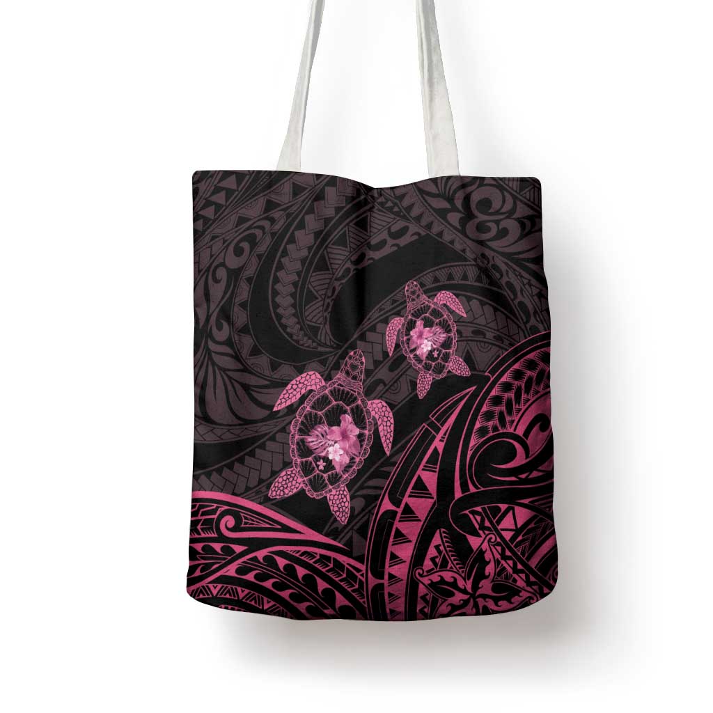 Pink Black Polynesia Floral Sea Turtle Tote Bag LT14 - Polynesian Pride
