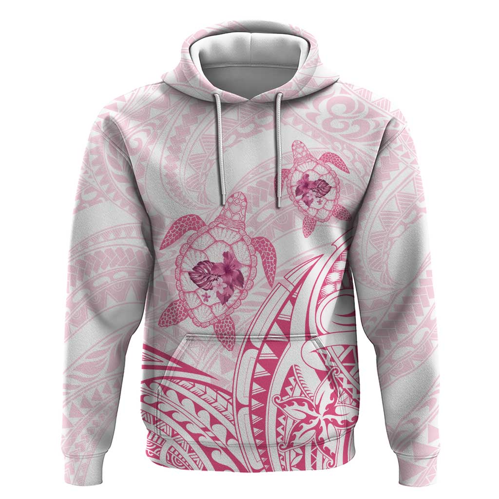 Pink White Polynesia Floral Sea Turtle Hoodie LT14 Pullover Hoodie White - Polynesian Pride