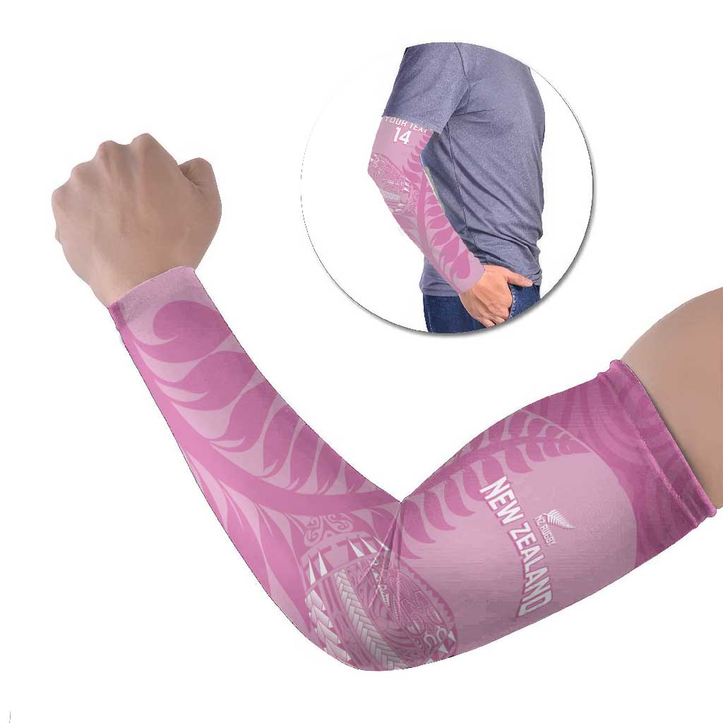 Custom New Zealand Silver Fern Rugby 2025 Arm Sleeves All Black Aotearoa Maori Pink LT14 Set of 2 Pink - Polynesian Pride