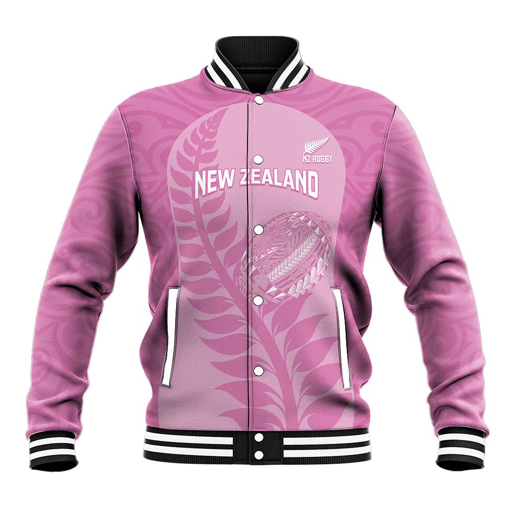Custom New Zealand Silver Fern Rugby 2025 Baseball Jacket All Black Aotearoa Maori Pink LT14 Unisex Pink - Polynesian Pride