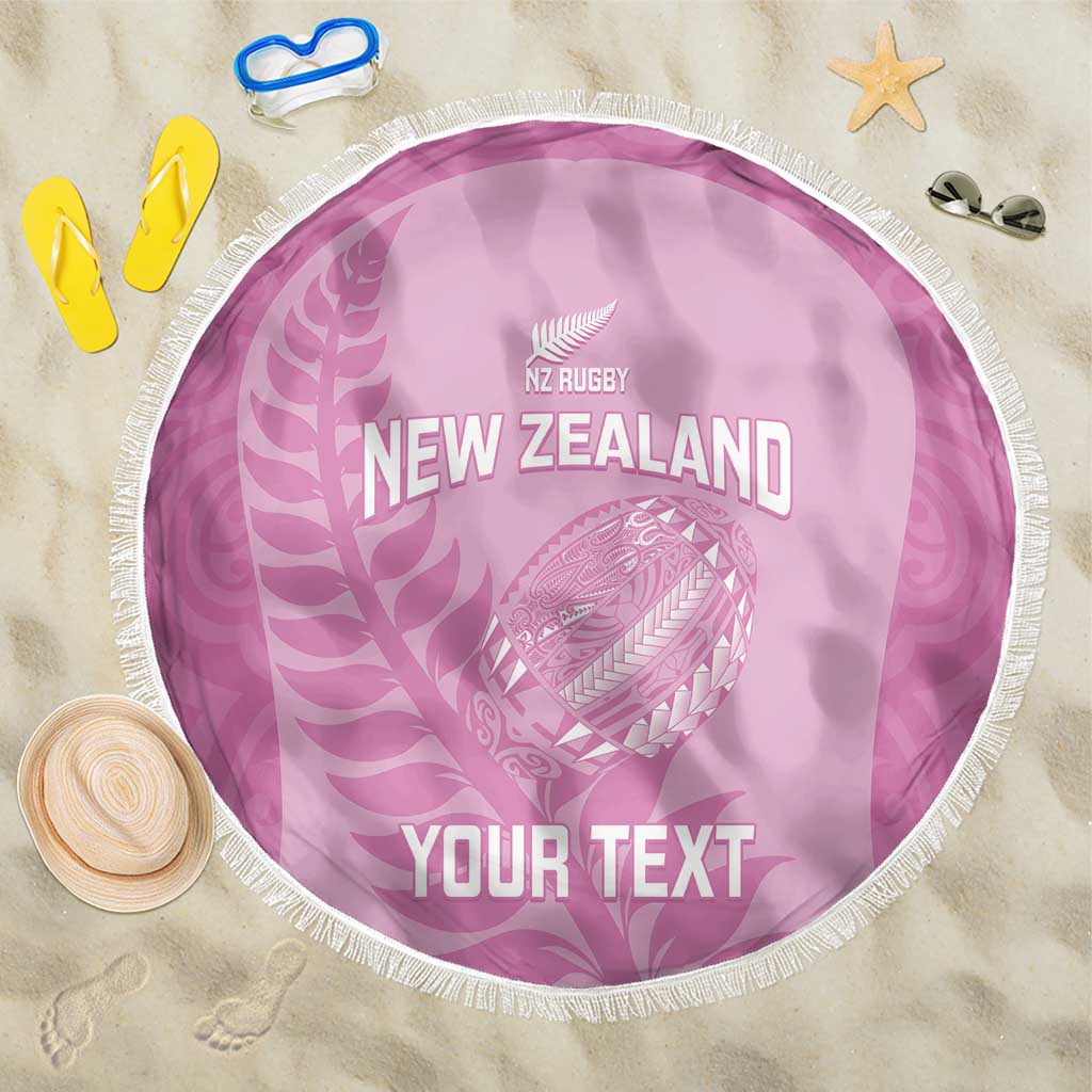 Custom New Zealand Silver Fern Rugby 2025 Beach Blanket All Black Aotearoa Maori Pink LT14 One Size 150cm Pink - Polynesian Pride