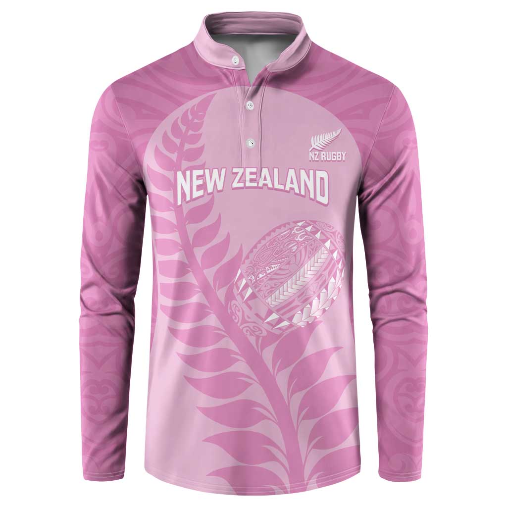Custom New Zealand Silver Fern Rugby 2025 Button Sweatshirt All Black Aotearoa Maori Pink LT14 Pink - Polynesian Pride