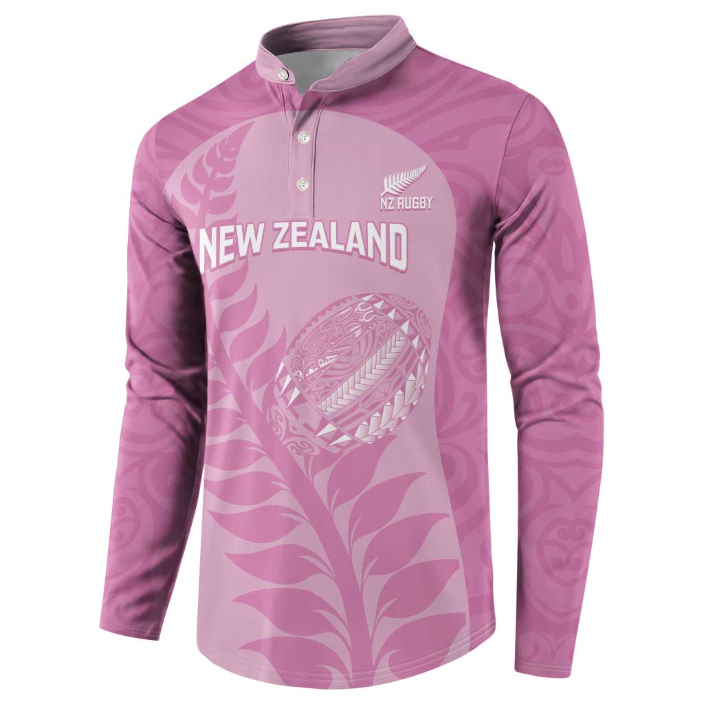 Custom New Zealand Silver Fern Rugby 2025 Button Sweatshirt All Black Aotearoa Maori Pink LT14 - Polynesian Pride