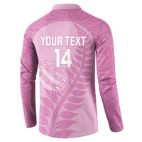 Custom New Zealand Silver Fern Rugby 2025 Button Sweatshirt All Black Aotearoa Maori Pink LT14 - Polynesian Pride