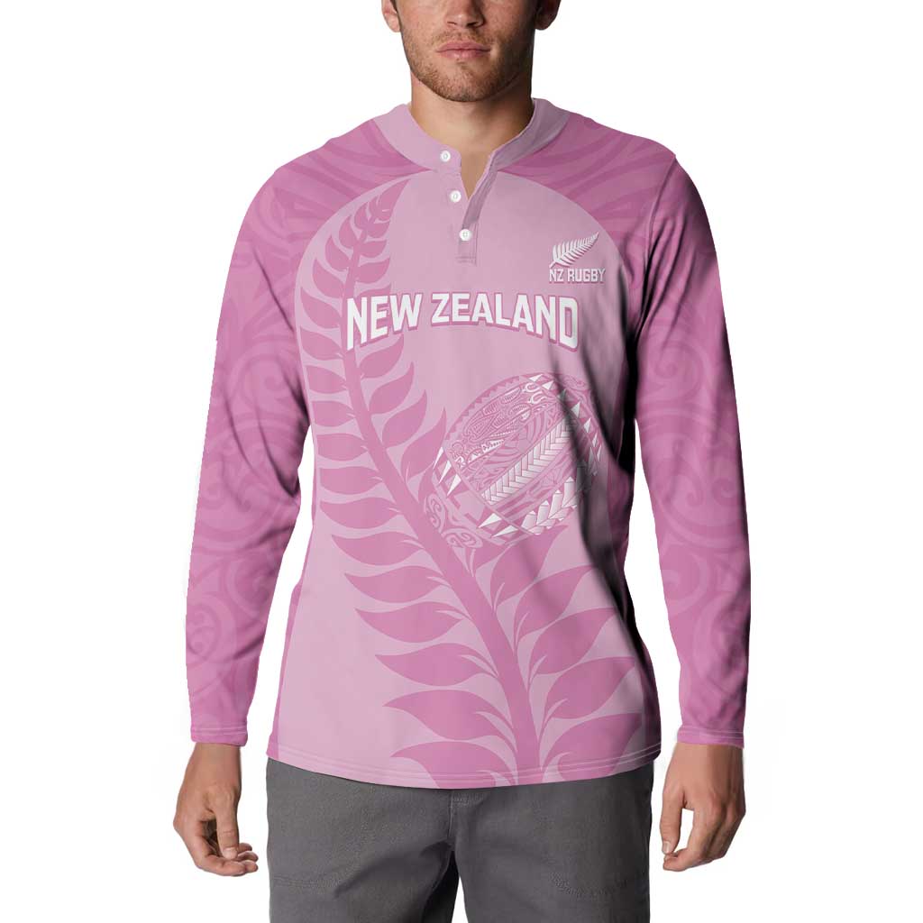 Custom New Zealand Silver Fern Rugby 2025 Button Sweatshirt All Black Aotearoa Maori Pink LT14 - Polynesian Pride