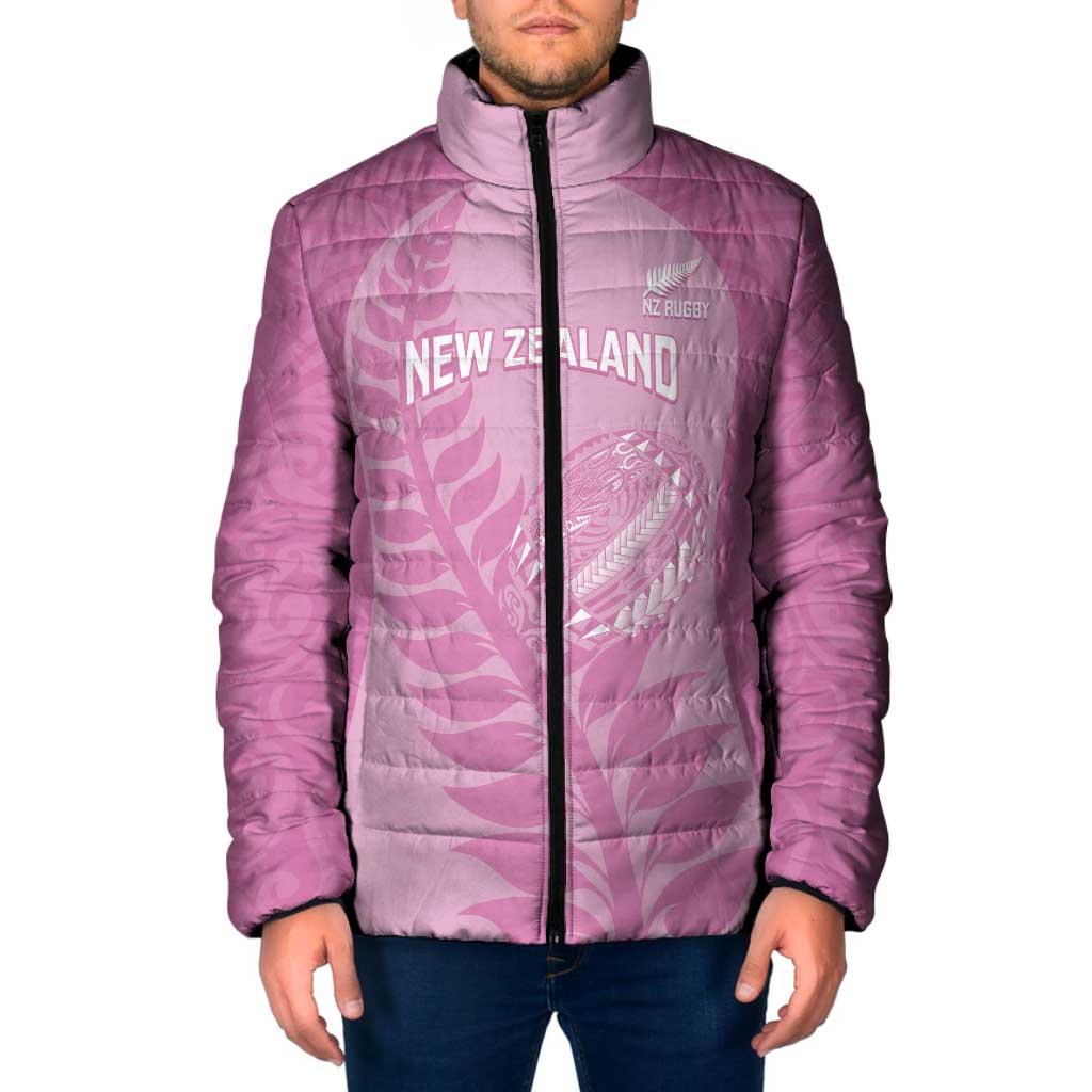 Custom New Zealand Silver Fern Rugby 2025 Padded Jacket All Black Aotearoa Maori Pink LT14 Men Pink - Polynesian Pride