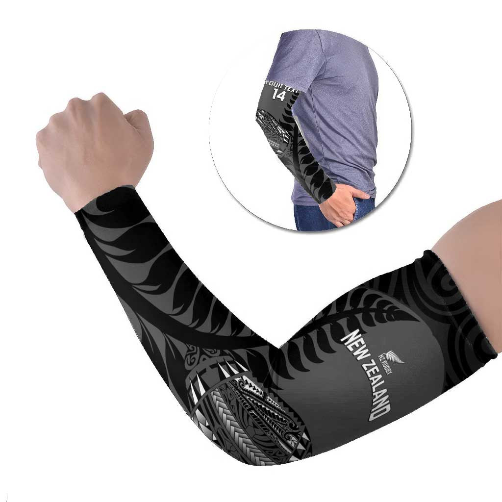 Custom New Zealand Silver Fern Rugby 2025 Arm Sleeves Go Champions Aotearoa Maori Black LT14 Set of 2 Black - Polynesian Pride
