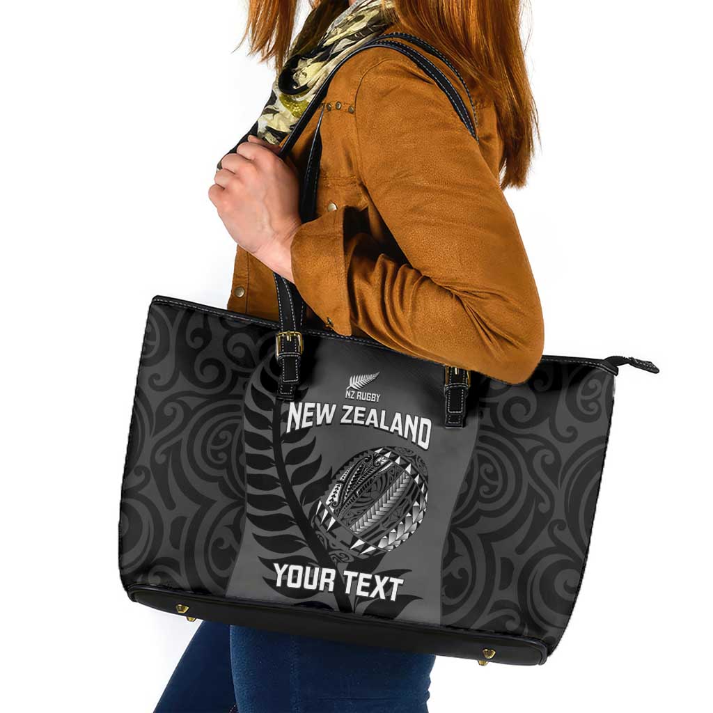 Custom New Zealand Silver Fern Rugby 2025 Leather Tote Bag Go Champions Aotearoa Maori Black LT14 Black - Polynesian Pride