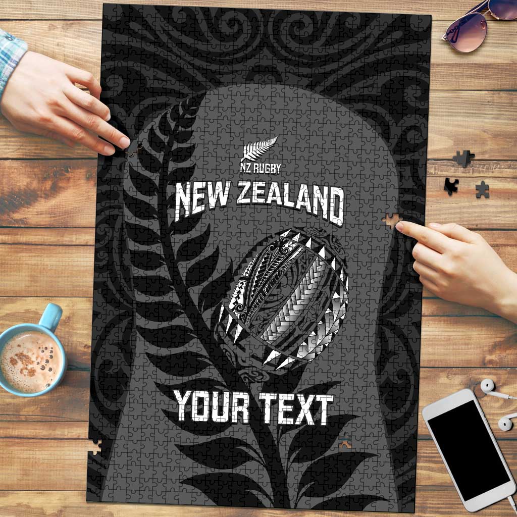 Custom New Zealand Silver Fern Rugby 2025 Puzzle Go Champions Aotearoa Maori Black LT14 Black - Polynesian Pride