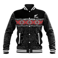 Custom New Zealand Silver Fern Rugby Baseball Jacket All Black Maori Taniko Pattern LT14 Unisex Black - Polynesian Pride