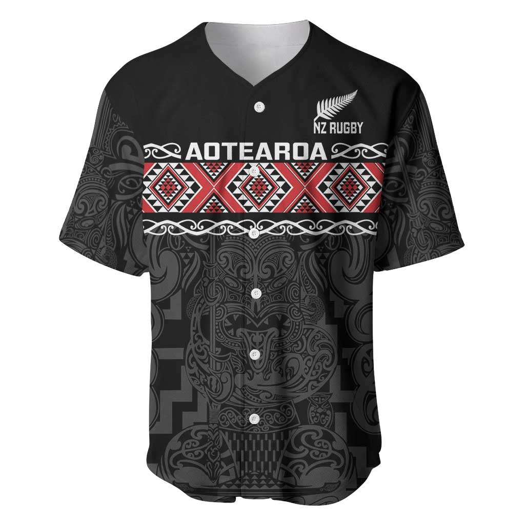 Custom New Zealand Silver Fern Rugby Baseball Jersey All Black Maori Taniko Pattern LT14 Black - Polynesian Pride