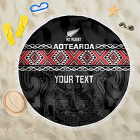 Custom New Zealand Silver Fern Rugby Beach Blanket All Black Maori Taniko Pattern LT14 One Size 150cm Black - Polynesian Pride