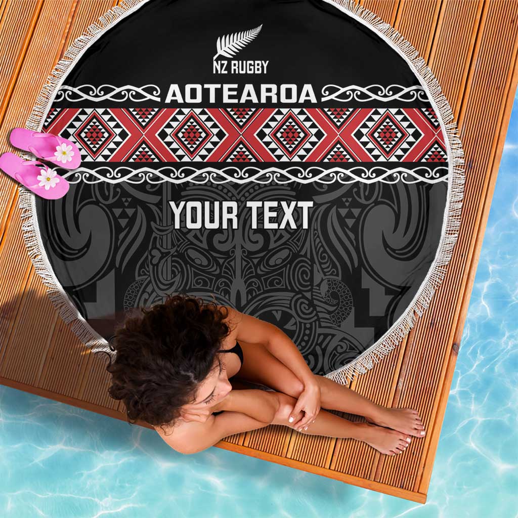 Custom New Zealand Silver Fern Rugby Beach Blanket All Black Maori Taniko Pattern LT14 - Polynesian Pride