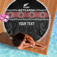 Custom New Zealand Silver Fern Rugby Beach Blanket All Black Maori Taniko Pattern LT14 - Polynesian Pride