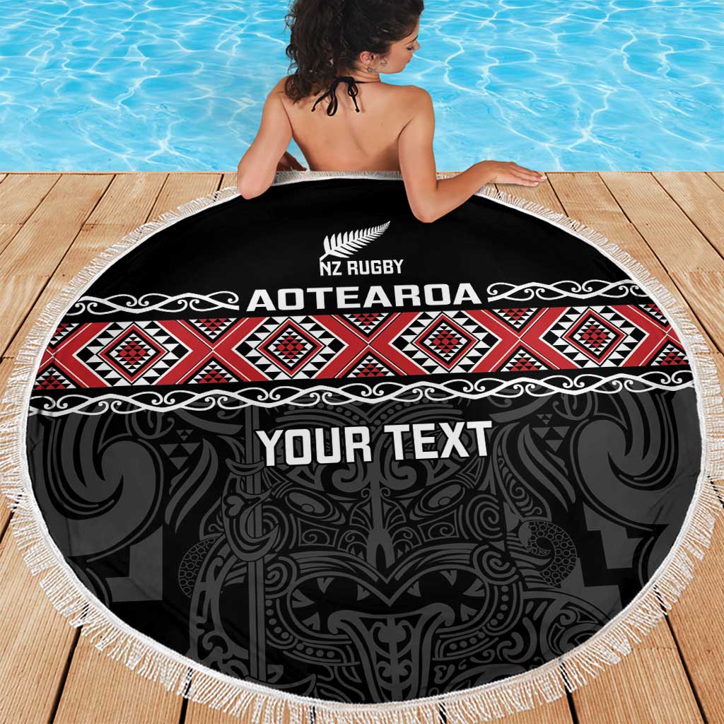 Custom New Zealand Silver Fern Rugby Beach Blanket All Black Maori Taniko Pattern LT14 - Polynesian Pride