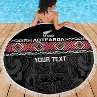 Custom New Zealand Silver Fern Rugby Beach Blanket All Black Maori Taniko Pattern LT14 - Polynesian Pride