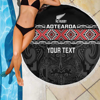 Custom New Zealand Silver Fern Rugby Beach Blanket All Black Maori Taniko Pattern LT14 - Polynesian Pride