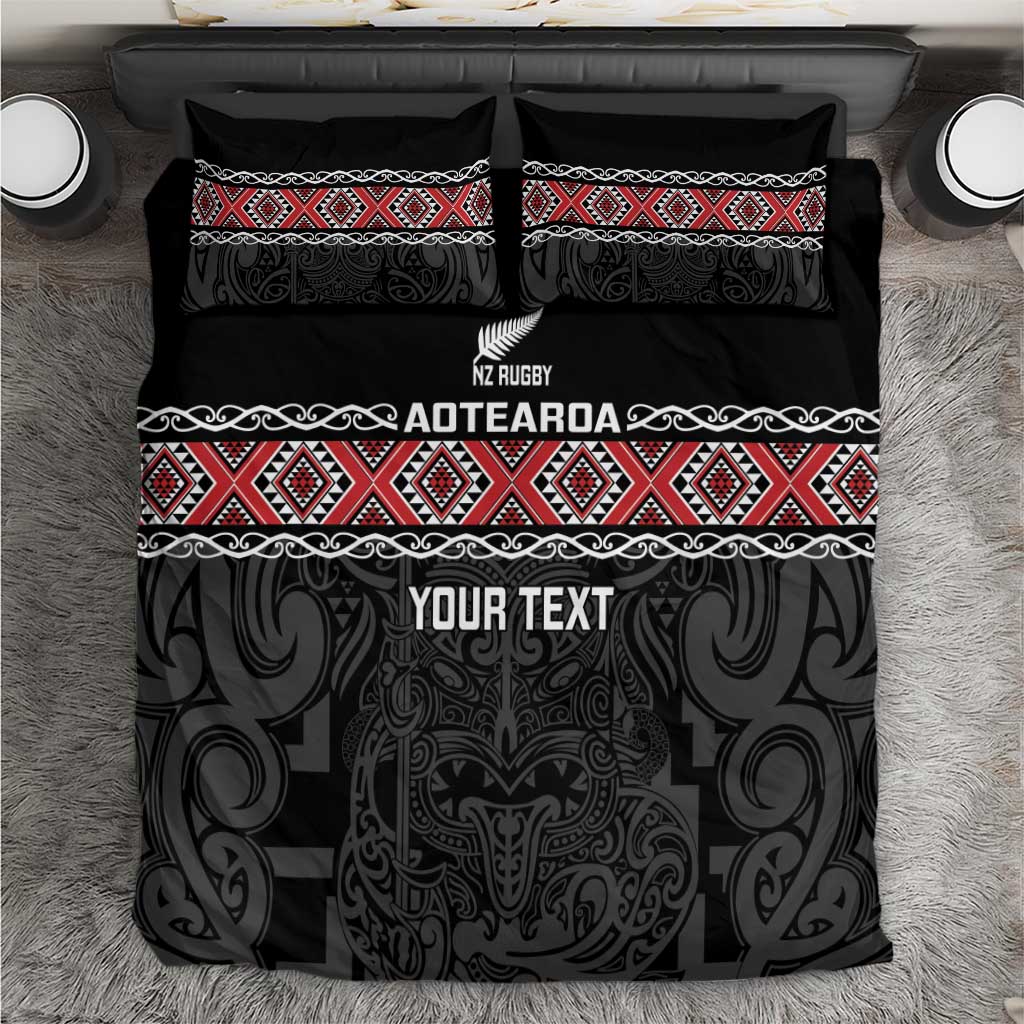 Custom New Zealand Silver Fern Rugby Bedding Set All Black Maori Taniko Pattern LT14 Black - Polynesian Pride