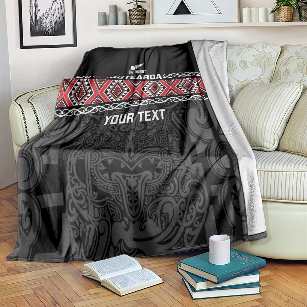 Custom New Zealand Silver Fern Rugby Blanket All Black Maori Taniko Pattern LT14 Black - Polynesian Pride