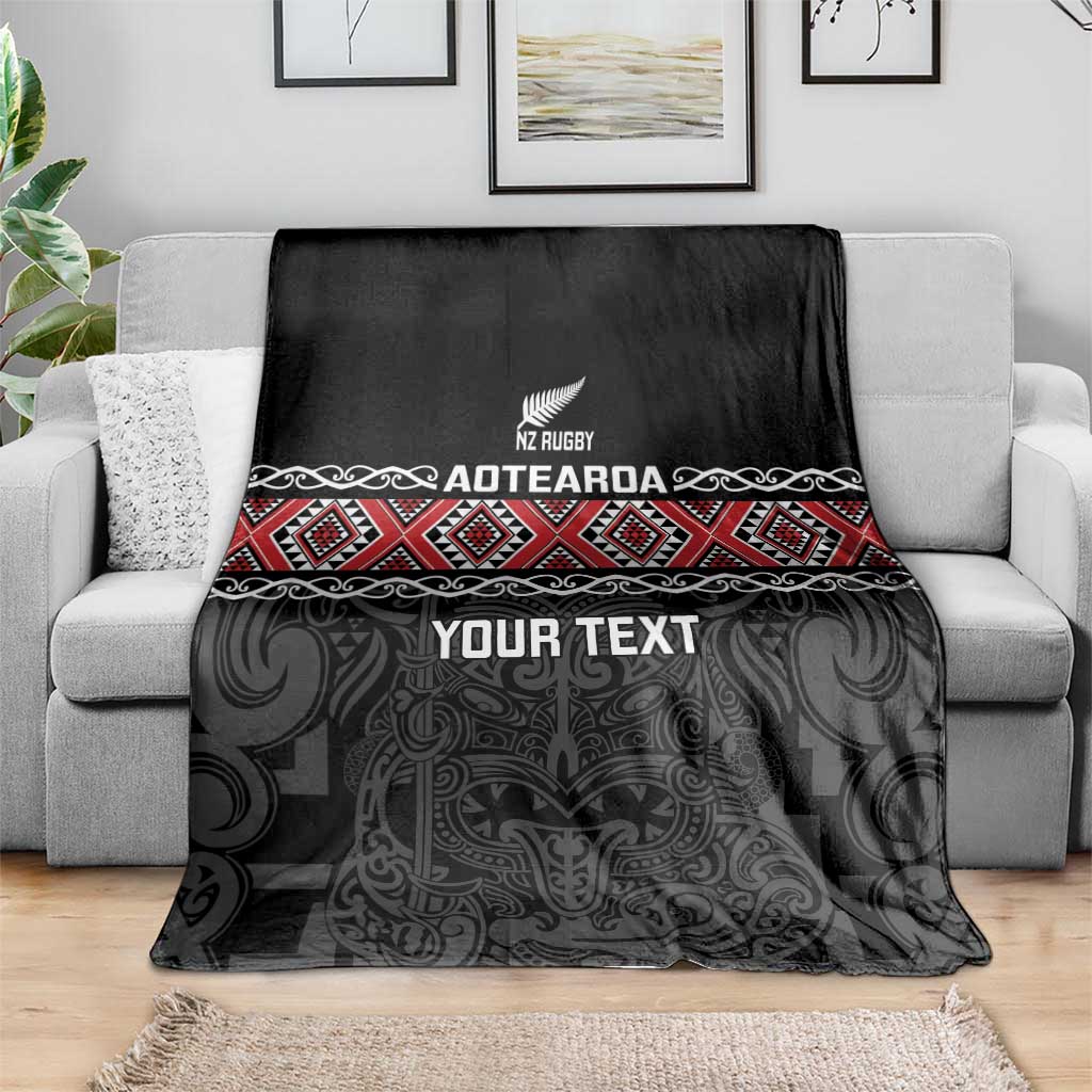 Custom New Zealand Silver Fern Rugby Blanket All Black Maori Taniko Pattern LT14 - Polynesian Pride