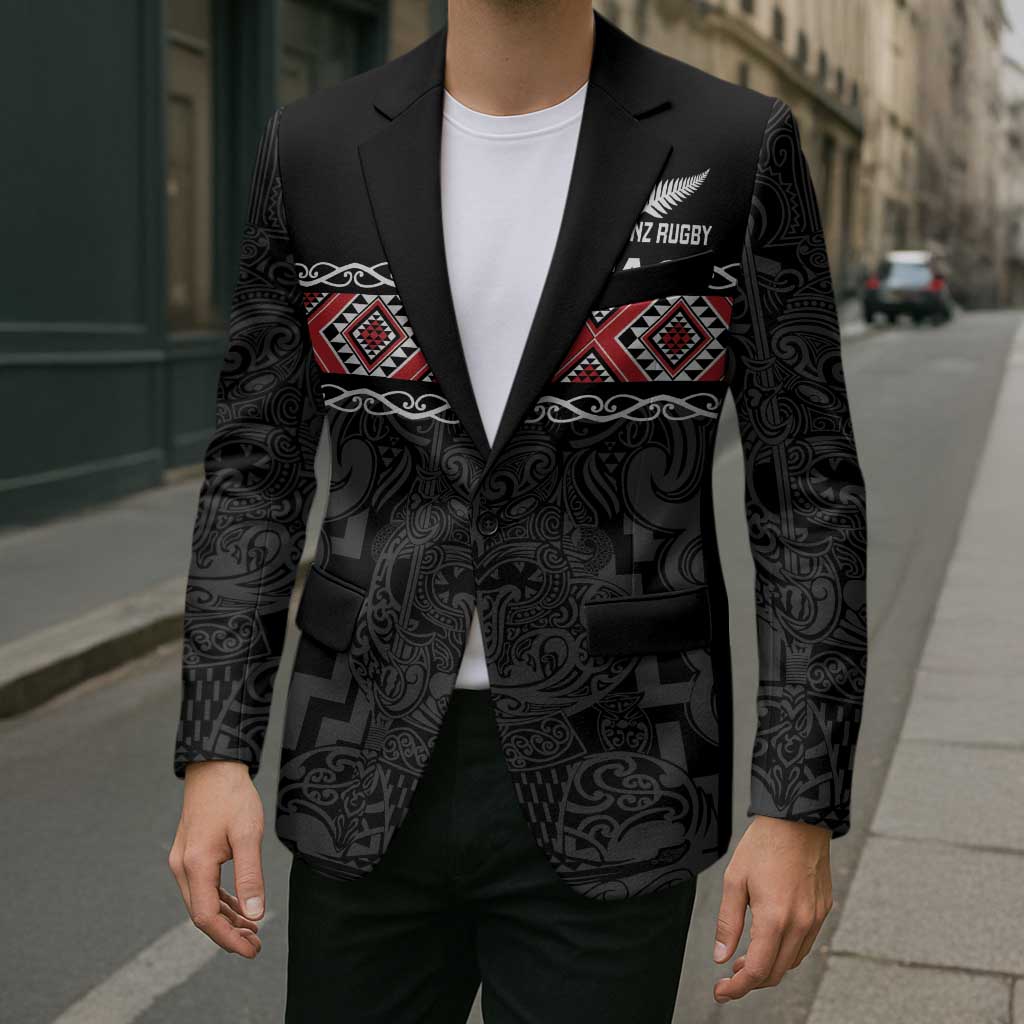 Custom New Zealand Silver Fern Rugby Blazer All Black Maori Taniko Pattern LT14 - Polynesian Pride