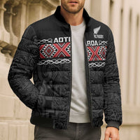 Custom New Zealand Silver Fern Rugby Bomber Puffer Jacket All Black Maori Taniko Pattern LT14 - Polynesian Pride