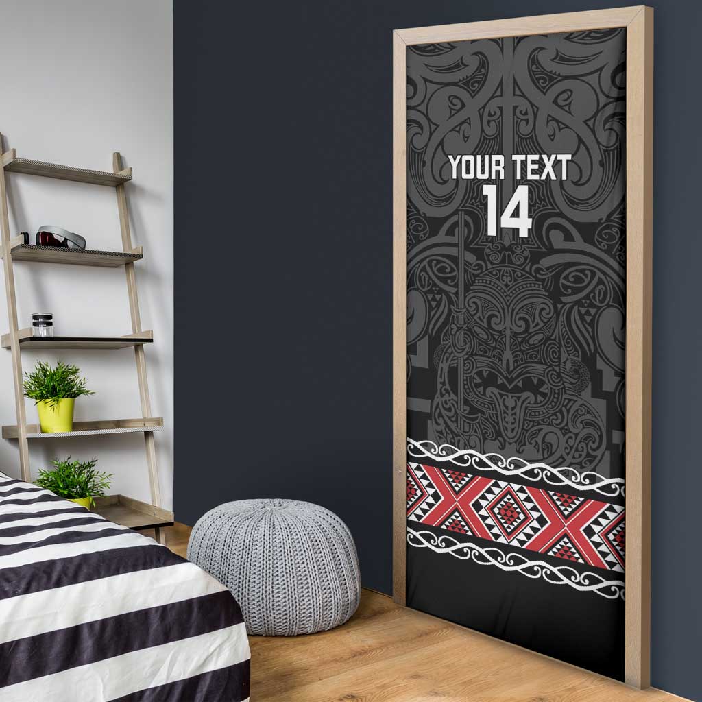 Custom New Zealand Silver Fern Rugby Door Cover All Black Maori Taniko Pattern LT14 - Polynesian Pride