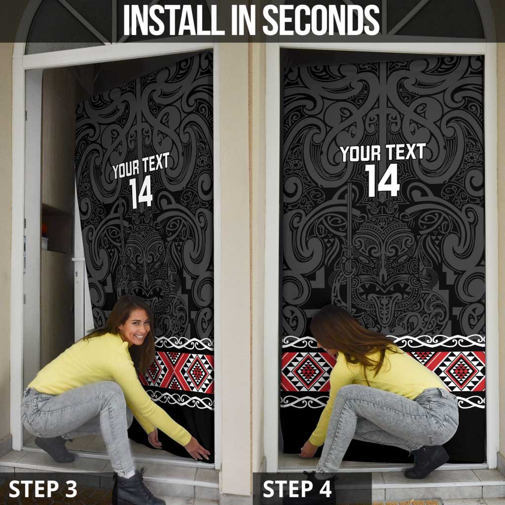 Custom New Zealand Silver Fern Rugby Door Cover All Black Maori Taniko Pattern LT14 - Polynesian Pride