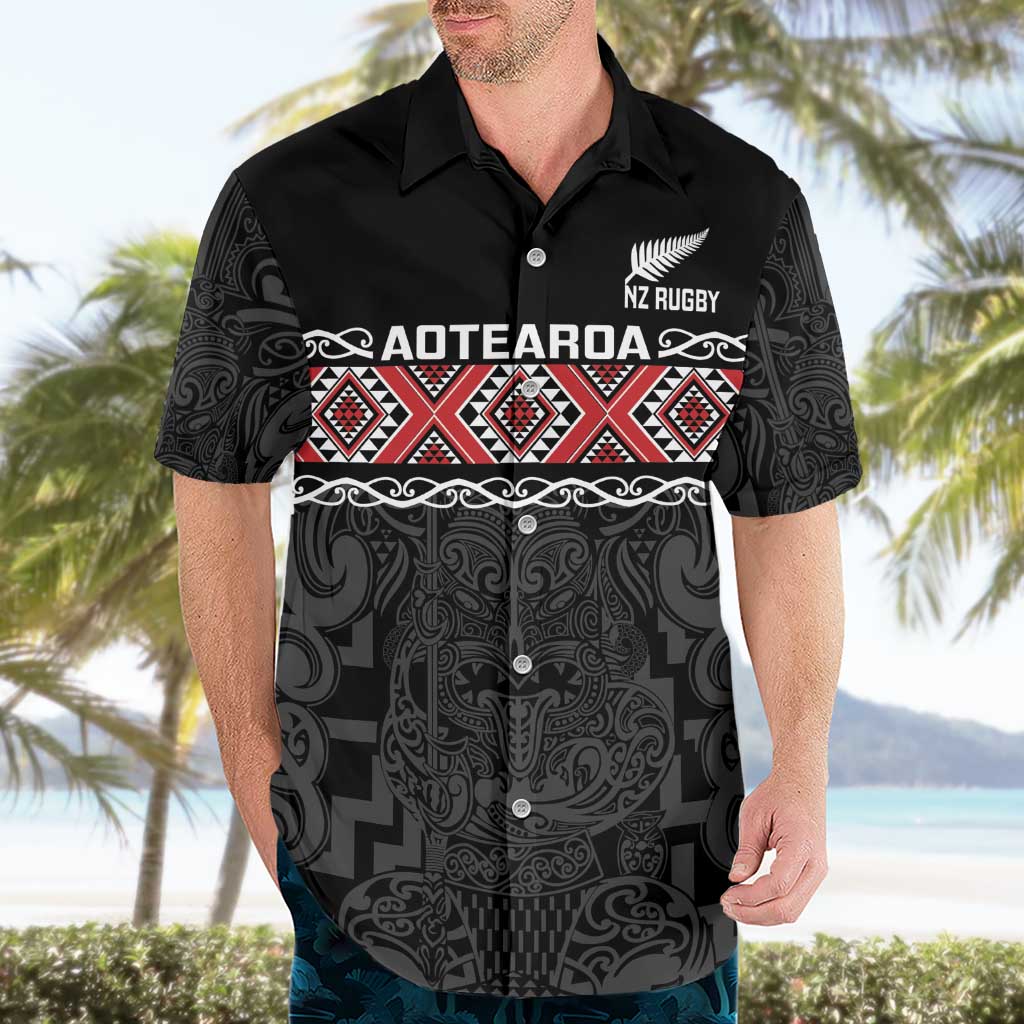 Custom New Zealand Silver Fern Rugby Hawaiian Shirt All Black Maori Taniko Pattern LT14 - Polynesian Pride