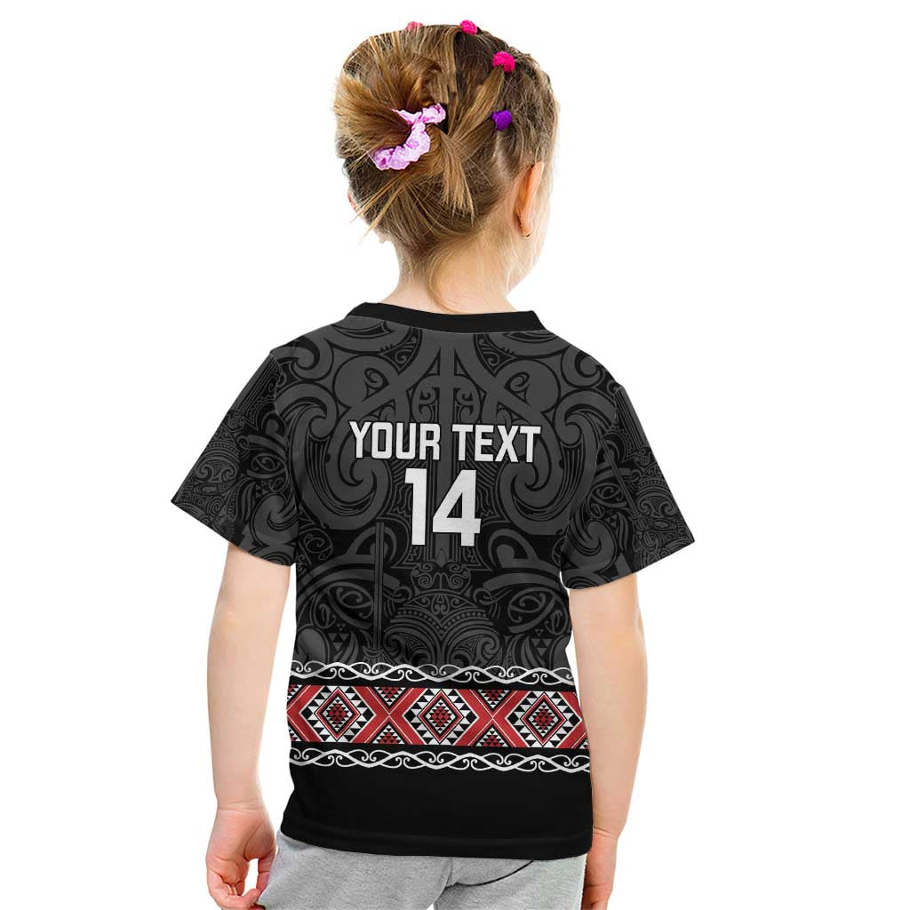 Custom New Zealand Silver Fern Rugby Kid T Shirt All Black Maori Taniko Pattern LT14 - Polynesian Pride